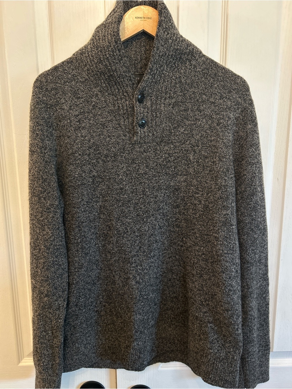 J.Crew Men’s 100% Lambswool Shawl Collar Button Pullover Sweater – Charcoal Marl